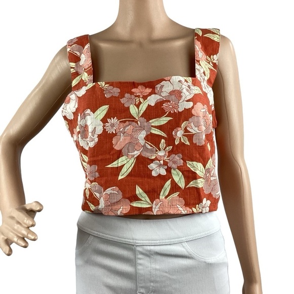 The Normal Brand Sonoran Slub Square Neck Tank Size M Cayenne Floral Print - Picture 2 of 7